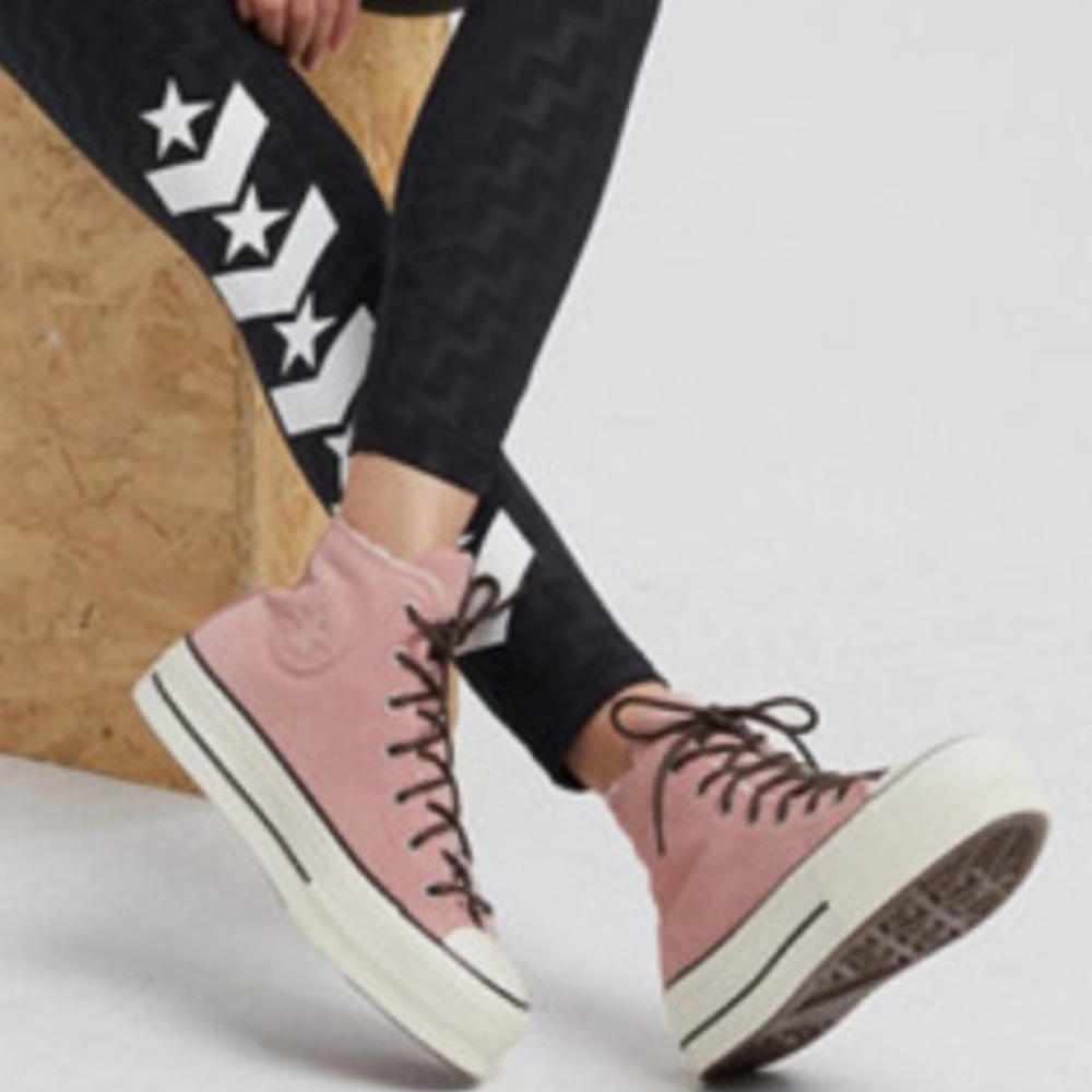 CONVERSE All-Star Platform Suede Leather Sherpa Pink High-Top Sneakers - Picture 3 of 14